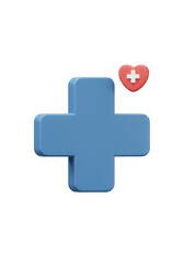 Obraz premium 3D Rendering Medical Cross Symbol with Heart Health on Transparent