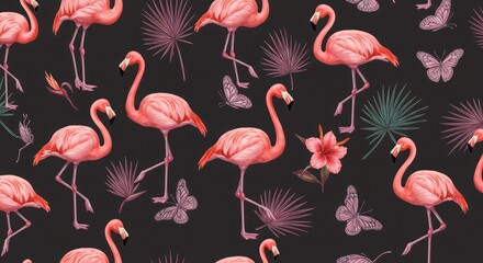 seamless pattern with pink flamingos