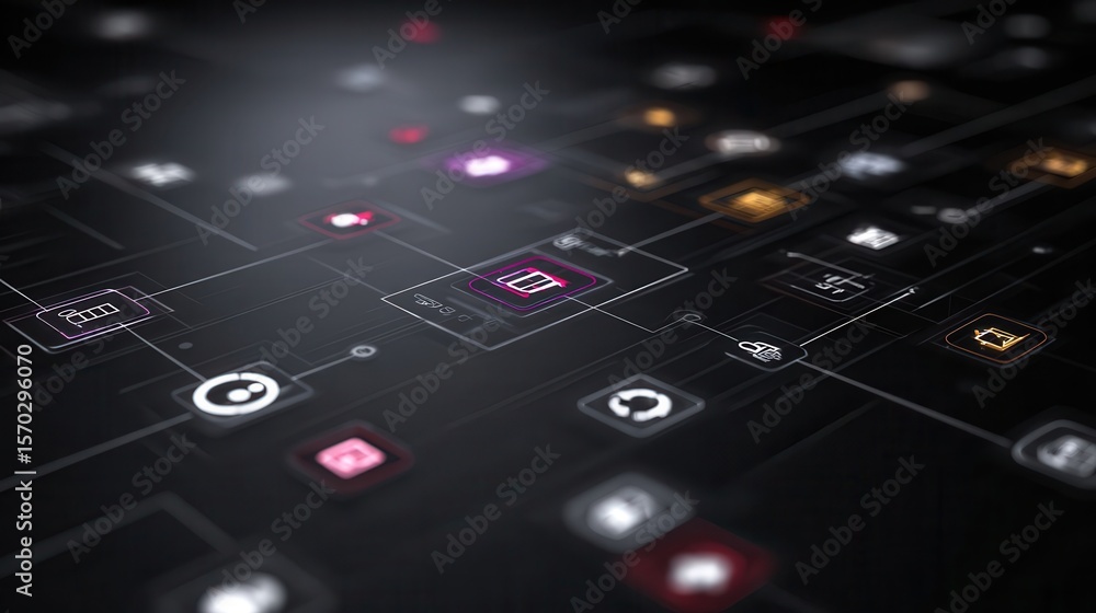 Poster close-up view of a digital interface with interconnected icons.
