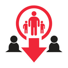 Emergency directional arrow down with people silhouette icon for safety and evacuation
