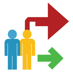 Leftward emergency direction arrow with people icons for evacuation guidance