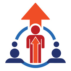 Upward directional arrow icon with people silhouette for emergency guidance