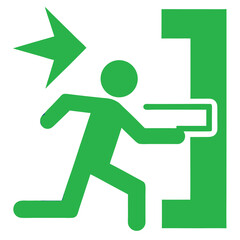 Running person in silhouette indicating emergency exit to the right
