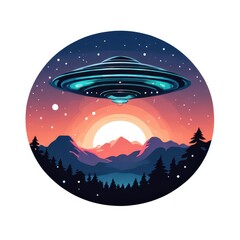 an AI Image Generator, Spaceship Above a Forested Landscape