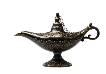 Antique Gold Genie Lamp Isolated for Magic Traditional Arabian