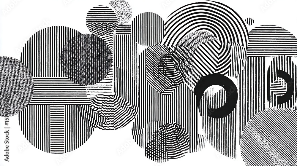 Poster abstract design with overlapping circles and stripes.