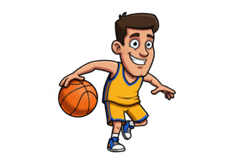 Basketball Player Cartoon Man Dribbling Ball Transparent Illustration