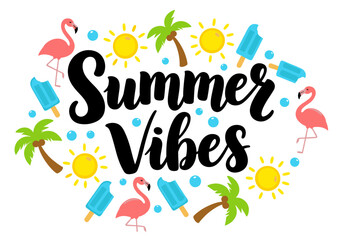 Summer Vibes Lettering with Tropical Decorations