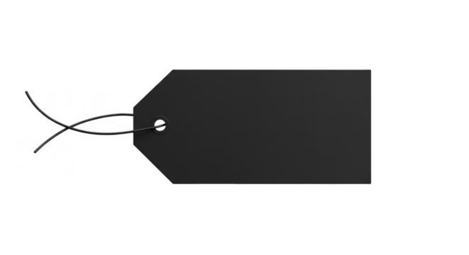 Black Price Tag Mockup Paper Label with String Isolated Object