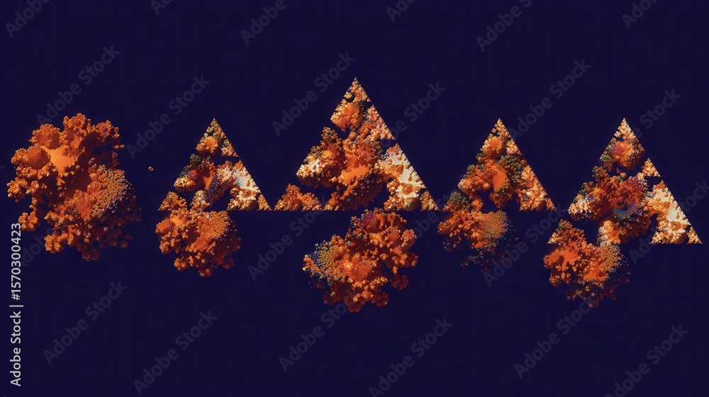 Poster abstract design with repeating triangles filled with detailed patterns.