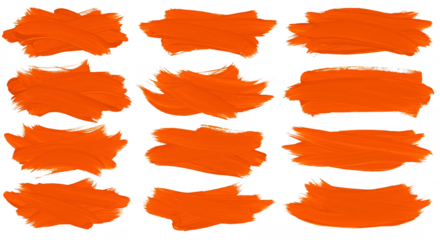 Brush Strokes Orange Design Elements Isolated Transparent Background