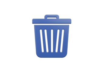 Blue 3D Trash Can Delete Icon Garbage Object with Transparent Background