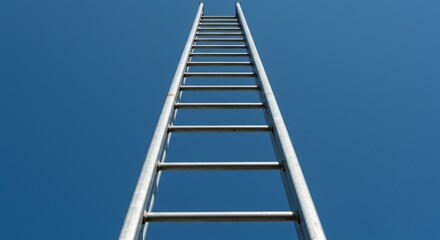 Reaching for the Sky: A Tall Metal Ladder Ascends Against a Vibrant Blue Sky, Symbolizing Ambition, Growth, and the Pursuit of Goals, Success, and Dreams
