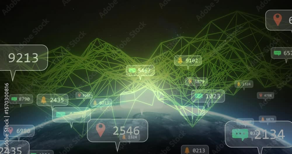 Poster backdrop fading initiating green wireframe mesh materializing, visualizing live data before sunrise