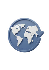 Naklejka premium Blue World Globe Icon with Arrow Circulation on Transparent Backdrop