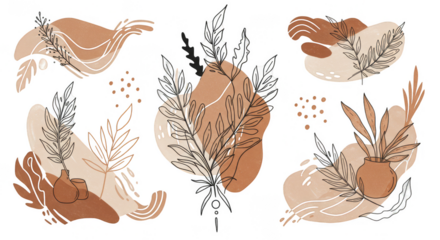 Botanical Foliage Leaves Organic Transparent Background Floral Illustration