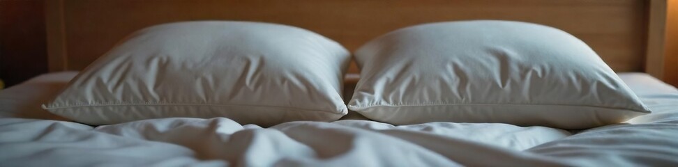Cozy Couple Pillows Nestled on Bed Soft Light, Intimate Atmosphere, Perfect for Relaxation and Peaceful Sleep