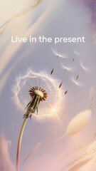 Mindful Dandelion Floating on Pastel Background with Quote Space
