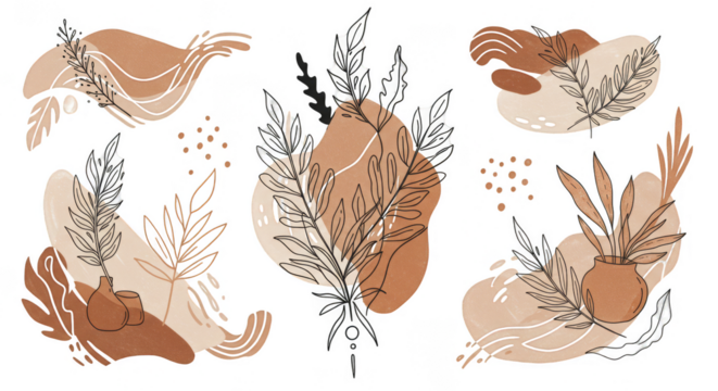 Botanical Foliage Leaves Organic Transparent Background Floral Illustration