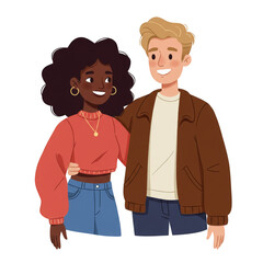 Cartoon Couple Illustration Happy Young Woman and Man on Transparent