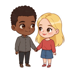 Cartoon Couple Illustration Sweet Romantic Young People Together Love