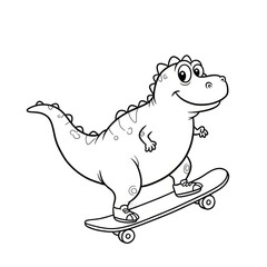 Cartoon Dinosaur Skateboarding Illustration on Transparent Background