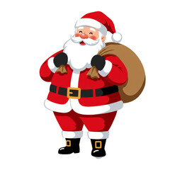 Cartoon Santa Claus Illustration with Sack in Red Outfit Isolated