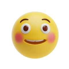 Cheerful Smiley Face Emoji 3D Rendering with Transparent Background