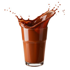 Chocolate Drink with Splash in Glass Transparent Background Image