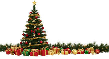 Christmas Tree with Red Gifts Isolated Holiday Celebration Season