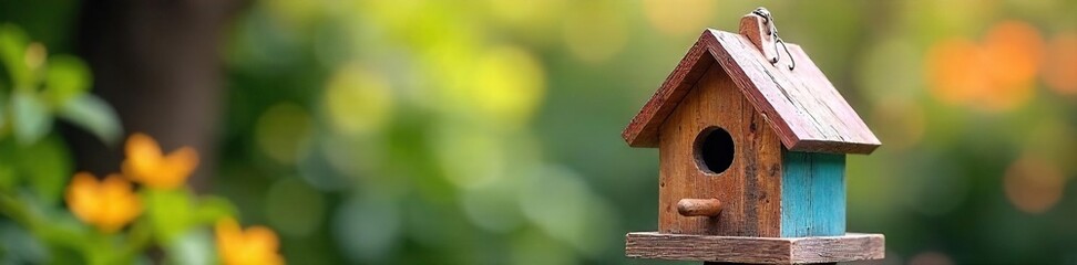 Rustic Wooden Birdhouse Charming Nature-Inspired Home Decor for Spring and Summer. Perfect for gardens, porches, or indoor spaces, adding a touch of farmhouse charm to any room.
