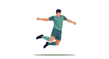 Obraz premium Soccer Player Jumps for Joy in Victory, set against a clean white background, emphasizing skill and achievement in a sports concept, with copy space.