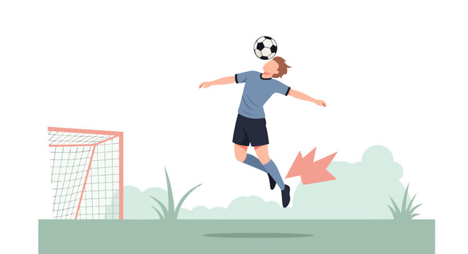 Football Player Headers Ball in Air Illustratively, with vector illustration, sports concept, action shot, dynamic pose, and cutout on white