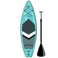 Inflatable stand up paddle board with paddle vector illustration 
