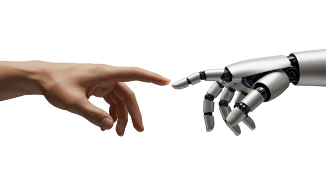Connection between Human and Robot Hand Artificial Intelligence Digital