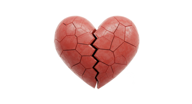 Cracked Heart 3D Render Symbol of Broken Love Red Texture PNG