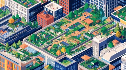 Urban rooftop gardens, a city's green spaces.