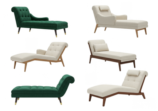 Chaise Longue Furniture Set Green Beige Upholstery Relaxing Cutout PNG