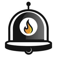 Classic fire alarm bell with a stylized flame ideal for safety and emergency signage