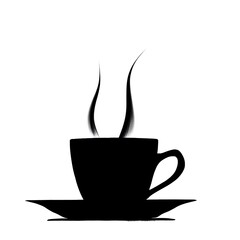 Obraz premium Silhouette of a steaming coffee cup and saucer.