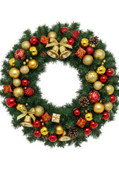 Christmas Wreath With Red and Gold Ornaments Isolated Background