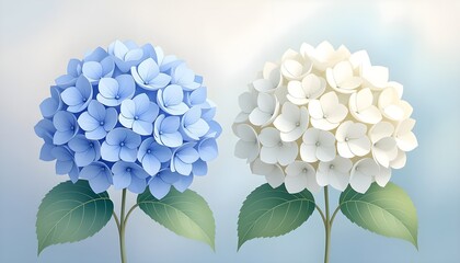 blue hydrangea flowers, Hydrangea macrophylla, Blue and white flowers, Spring flowers illustration, Floral background,  Botanical illustration, Nature illustration
