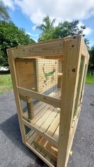 Wooden cat house with acrylic door, mesh panel and built-in litter box
