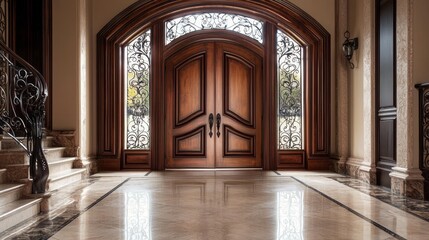 Fototapeta premium An impressive architectural feature: the grand door with a window.