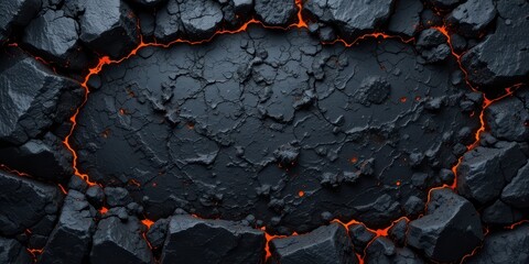 Volcanic Lava Texture Black Rock Frame with Fiery Orange Glow for Text Area