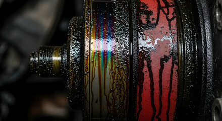 Oily Automotive Part Showing Signs Of Leakage And Wear With Visual Appeal