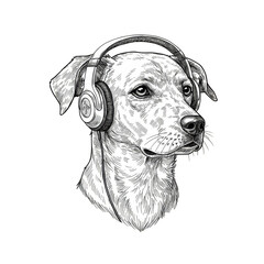 Dog With Headphones Illustration Listening Music on Transparent Background