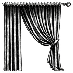 Drawn Curtain Drape Window Interior Decoration Isolated Background