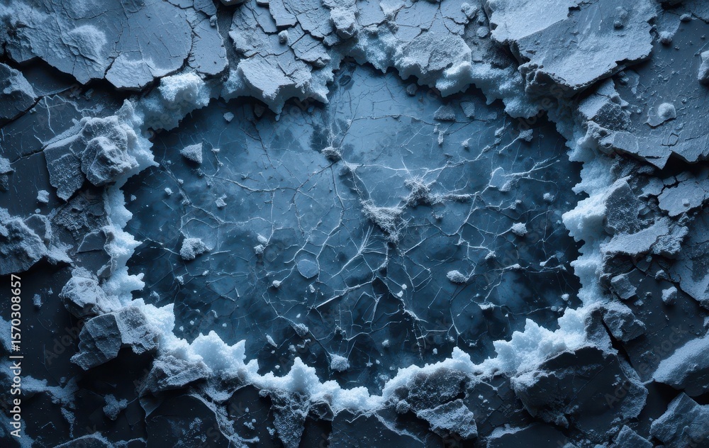 Poster icy blue surface abstract texture with rugged crevices and frost patterns for background