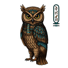Egyptian Pixel Illustration of Owl Bird with Transparent Background